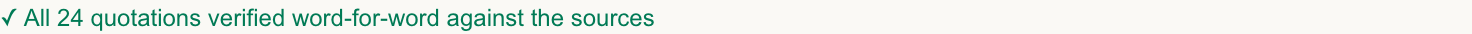Quote verification line: all quotations verified word-for-word against the sources